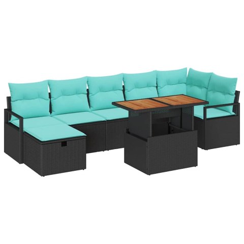 Zestaw Sof na Ogród z poduszką 8 pcs Czarny polirattan
