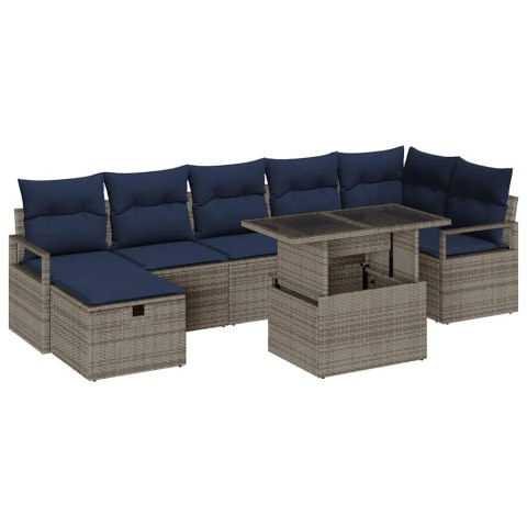 Zestaw Sof na Ogród z poduszką 8 pcs Szary Polirattan