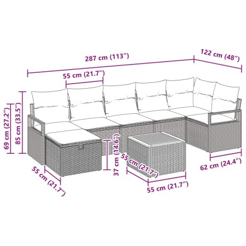Zestaw Sof na Ogród z poduszką 8 pcs Szary polirattan