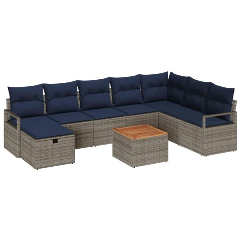 Zestaw Sof na Ogród z poduszką 9 pcs Szary polirattan