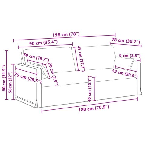 Sofa Czarny 198 x 78 x 80 cm tkanina