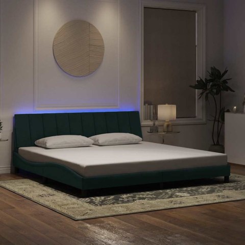 Rama łóżka z LED bez materaca, Hanko, ciemnozielona, 200x200 cm, aksamitna
