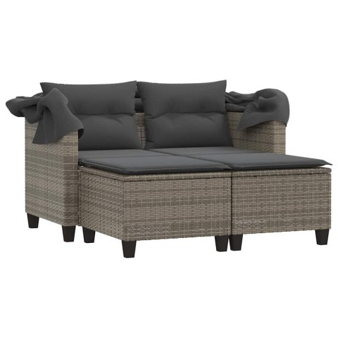 2-os. sofa ogrodowa z daszkiem i podnóżkami, szara, rattan PE