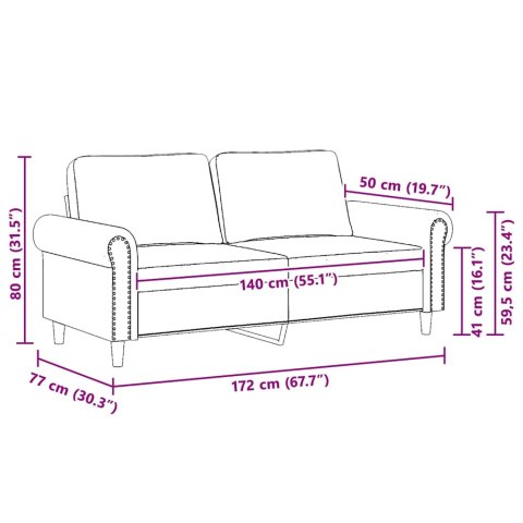 Sofa 2-osobowa, brązowa, 140 cm, tapicerowana aksamitem