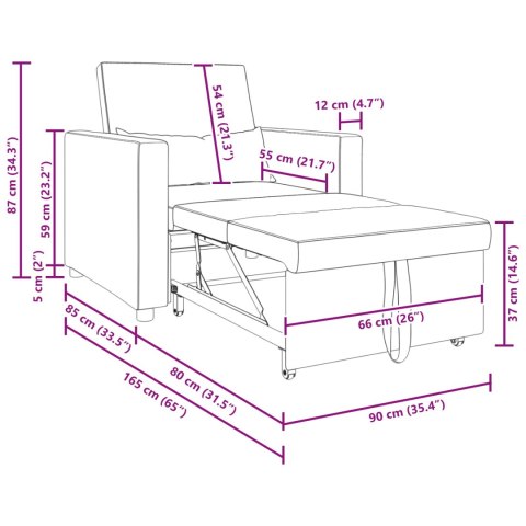 Rozkładana sofa jednoosobowa Kremowy biały 90 x 165 x 87 cm