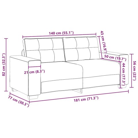 Sofa dwuosobowa, kremowa, 180x77x82 cm, aksamit