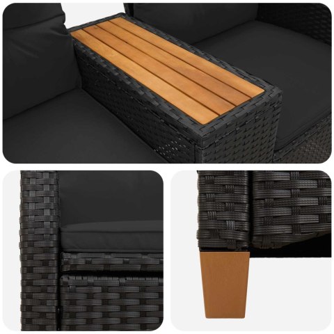 Leżanka z stolikiem Czarny 126 x 65 x 112 cm polirattan