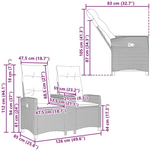 Leżanka z stolikiem Czarny 126 x 65 x 112 cm polirattan