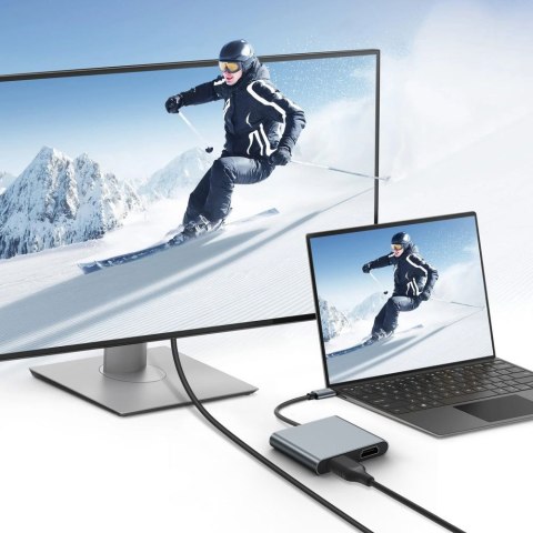 HUB adapter 4w1 USB-C USB-A 2x HDMI 4K 60HZ - szary