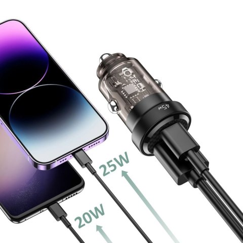 Ładowarka samochodowa USB-C USB-A CC45W QC 45W - czarna