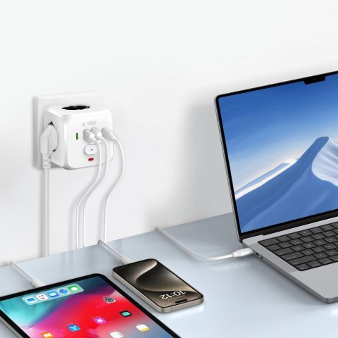 Listwa kostka zasilająca rozdzielacz USB-A USB-C AC Typ Schuko - biały