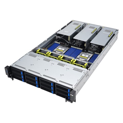 Platforma Asus Rack (2U) RS720A-E12-RS24U AMD Epyc 9004 (24x NVMe, 2xM.2, 3xGPU, 2x10Gbe, IPMI, 1+1 2600W)