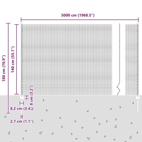 Ogrodzenie z słupkiem Srebrny 1,4 x 50 m Stal
