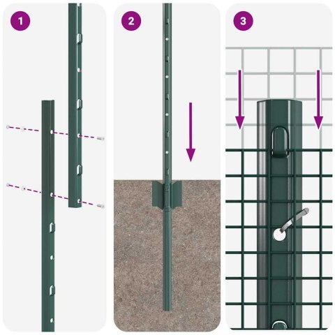 Ogrodzenie z słupkiem Zielony 1,5 x 50 m Stal i PVC