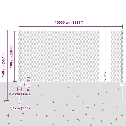Ogrodzenie z słupkiem Srebrny 1 x 100 m Stal