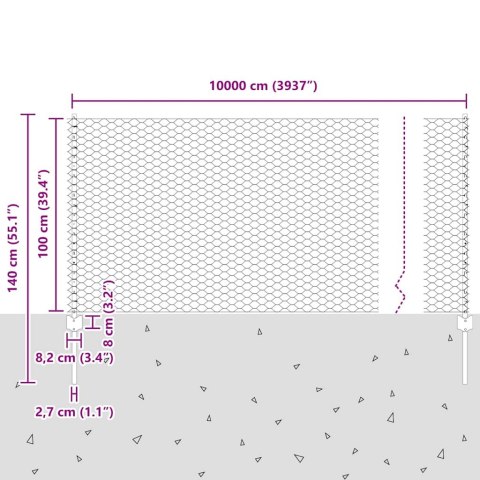 Ogrodzenie z słupkiem Szary 1 x 100 m Stal i PVC