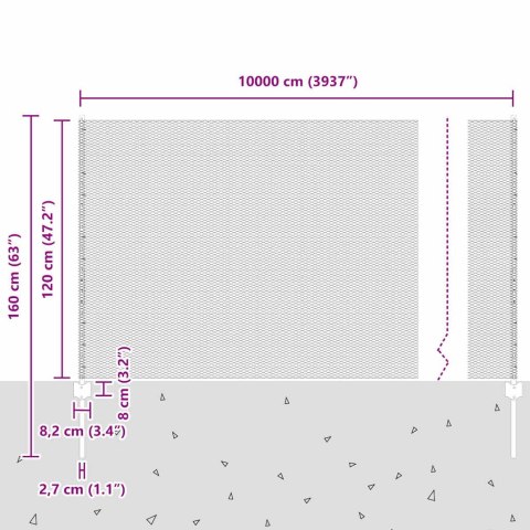 Ogrodzenie z słupkiem Szary 1,2 x 100 m Stal i PVC
