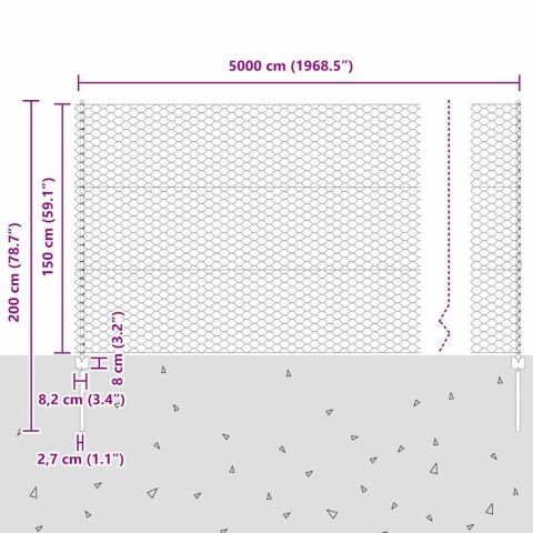Ogrodzenie z słupkiem Szary 1,5 x 50 m Stal i PVC