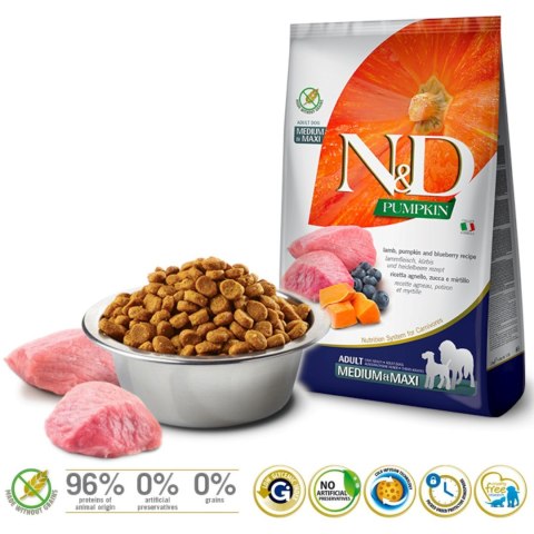 FARMINA N&D Pumpkin Lamb & Blueberry Adult Medium & Maxi - sucha karma dla psa - 12kg