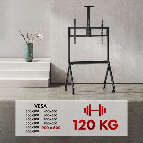 MACLEAN WÓZEK DO TV, PÓŁKA NA KAMERĘ, NA KÓŁKACH, 55-100", MAX. OBCIĄŻENIE 120KG/10KG PÓŁKA, MAX. VESA 900X600 MC-114 B