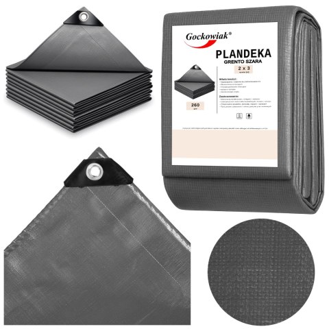 Plandeka 2x3m GRENTO szara 260GSM