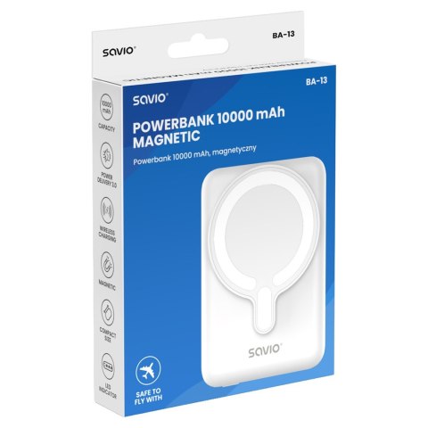 SAVIO POWERBANK 10000 MAH MAGNETYCZNY BIAŁY BA-13