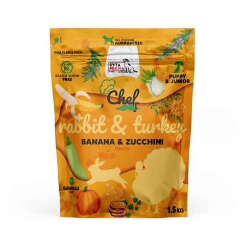 SYTA MICHA CHEF Królik z indykiem - JUNIOR karma sucha dla psa1,5kg (OUTLET)