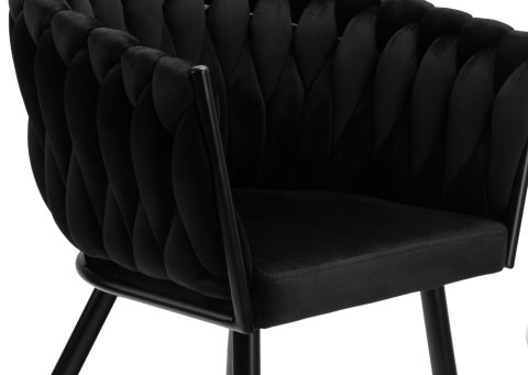 Krzesło welurowe plecione COFTON BLACK VELVET czarne