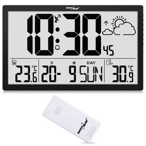 GREENBLUE ZEGAR ŚCIENNY LCD BARDZO DUŻY, TEMPERATURA, DATA GB218 (OUTLET)