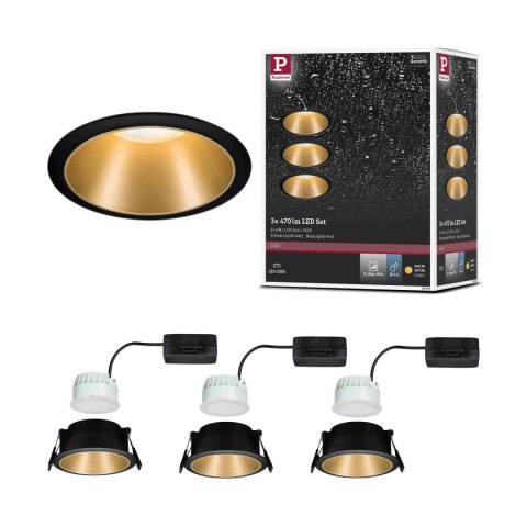 Oprawa do wbudowania COLE COIN LED 3-STEP DIM zestaw 3x6W 470lm 2700K IP44 230V Czarny/Złoty-matowy