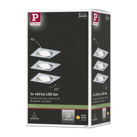 Oprawa do wbudowania NOVA LED DIM wychylna zestaw 3xGU10 6.5W 460lm 84x84mm 2700K IP23 230V chrom
