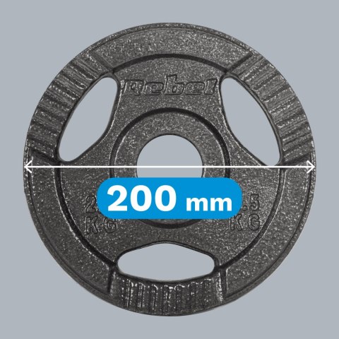 Obciążenie żeliwne olimpijskie zestaw 4x2.5kg, otwór 51mm, talerz z uchwytami, REBEL ACTIVE