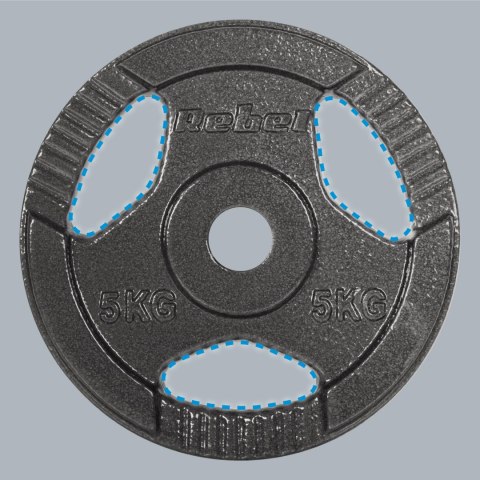 Obciążenie żeliwne zestaw 4x5kg, otwór 31mm, talerz z uchwytami, REBEL ACTIVE