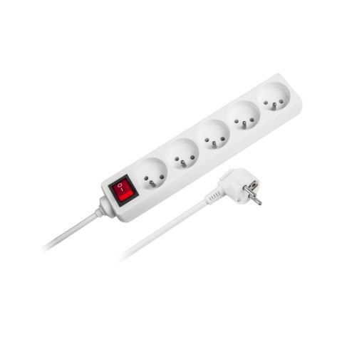 Przedłużacz 5 gniazd 5m typu niemieckiego z przełącznikiem (3x1,5mm) Rebel biały