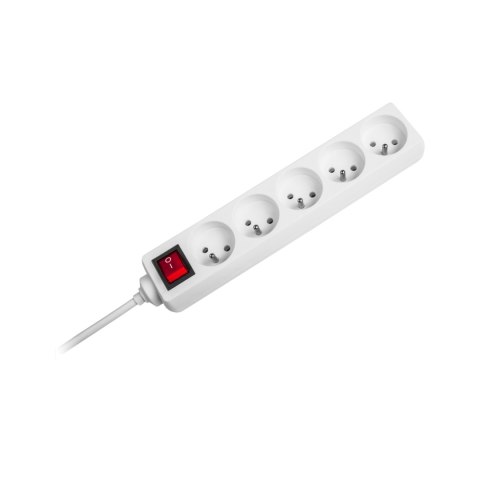 Przedłużacz 5 gniazd 5m typu niemieckiego z przełącznikiem (3x1,5mm) Rebel biały