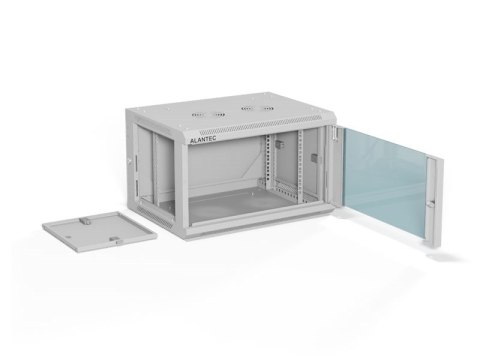 ALANTEC Szafa wisząca 19" 6U 600x450, drzwi szklane,  kolor szary, zmontowana (SW-6U-600-450-01-SA)