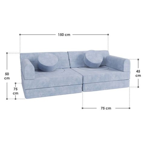 Designerska modułowa kanapa dziecięca 150 cm, jasnoniebieska