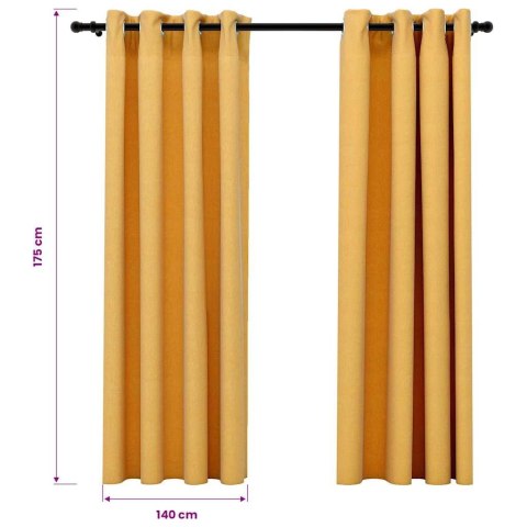 Zasłony stylizowane na lniane, 2 szt., żółte, 140x175 cm