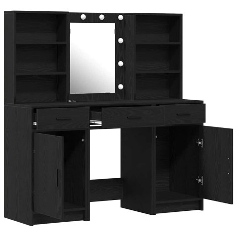 Zestaw toaletowy z LED 3 pcs Czarny Dąb Materiał drewnopochodny