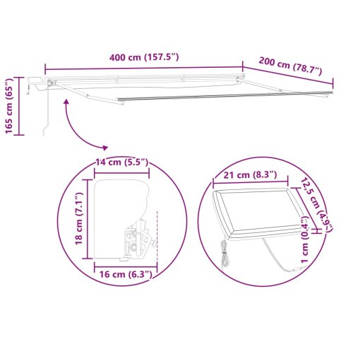 Ręczny ramowy zewnętrzny markizowy z LED Antracyt 4 x 2 m