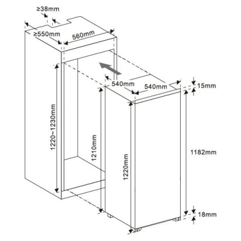 Lodówka do zabudowy MPM-185-CJI-18, wys. 123 cm, poj. 181L