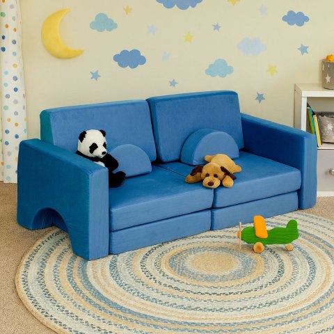 Sofa składana modułowa dla dzieci duża 2-osobowa DIY 10 miękkich poduch - niebieska ECOTOYS