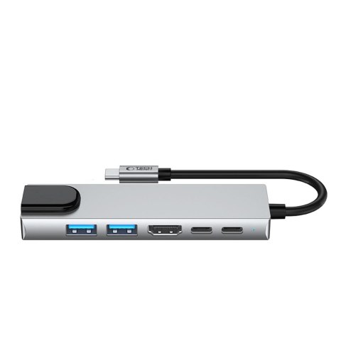 6w1 HUB Adapter USB-C USB-A HDMI RJ45 4K 30Hz PD 100W - szary