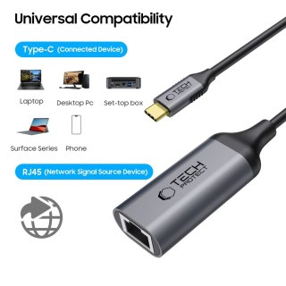 Adapter przejściówka USB-C do Ethernet RJ45 1000Mbps - czarny
