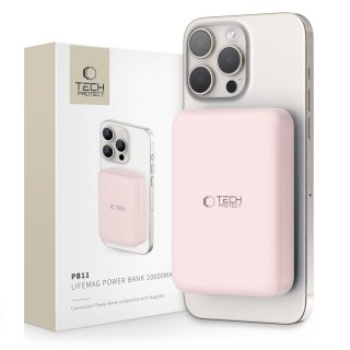Powerbank magnetyczny PB11 10000mAh 15W MagSafe z kablem USB-C - różowy