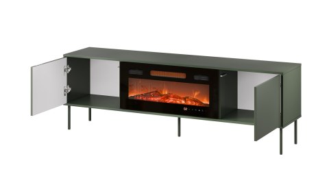 Szafka RTV EF + kominek czarny TRESSE 180x40x54,5 zieleń mat