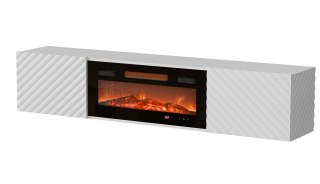 Szafka RTV LARA 183x35x37 biały mat + czarny kominek