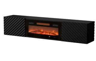 Szafka RTV LARA 183x35x37 czarny mat + czarny kominek