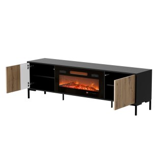 Szafka RTV MERCI 180x40x53,5 czarny/dąb artisan + kominek
