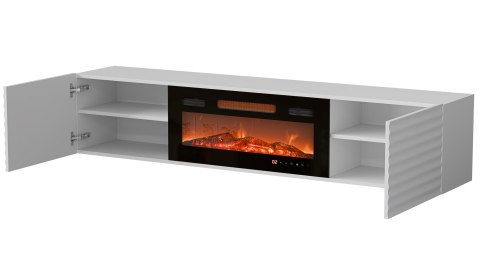 Szafka RTV TULA 183x35x37 biały mat + czarny kominek